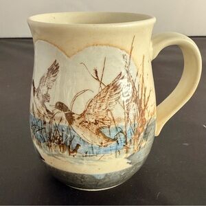 Vintage OTAGIRI Stoneware Pottery Blue & Brown Mallard Ducks Coffee/Tea Mug